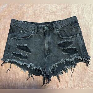H&M Black Distressed Denim Cutoff Shorts